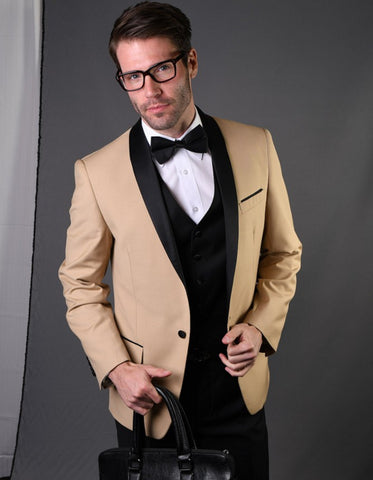 Mens 1 Button Shawl Lapel Wool Dinner Jacket in Camel - Men's Tuxedo USA